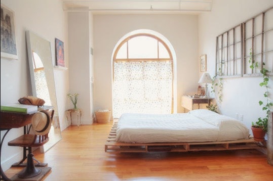 bedroom made from pallets