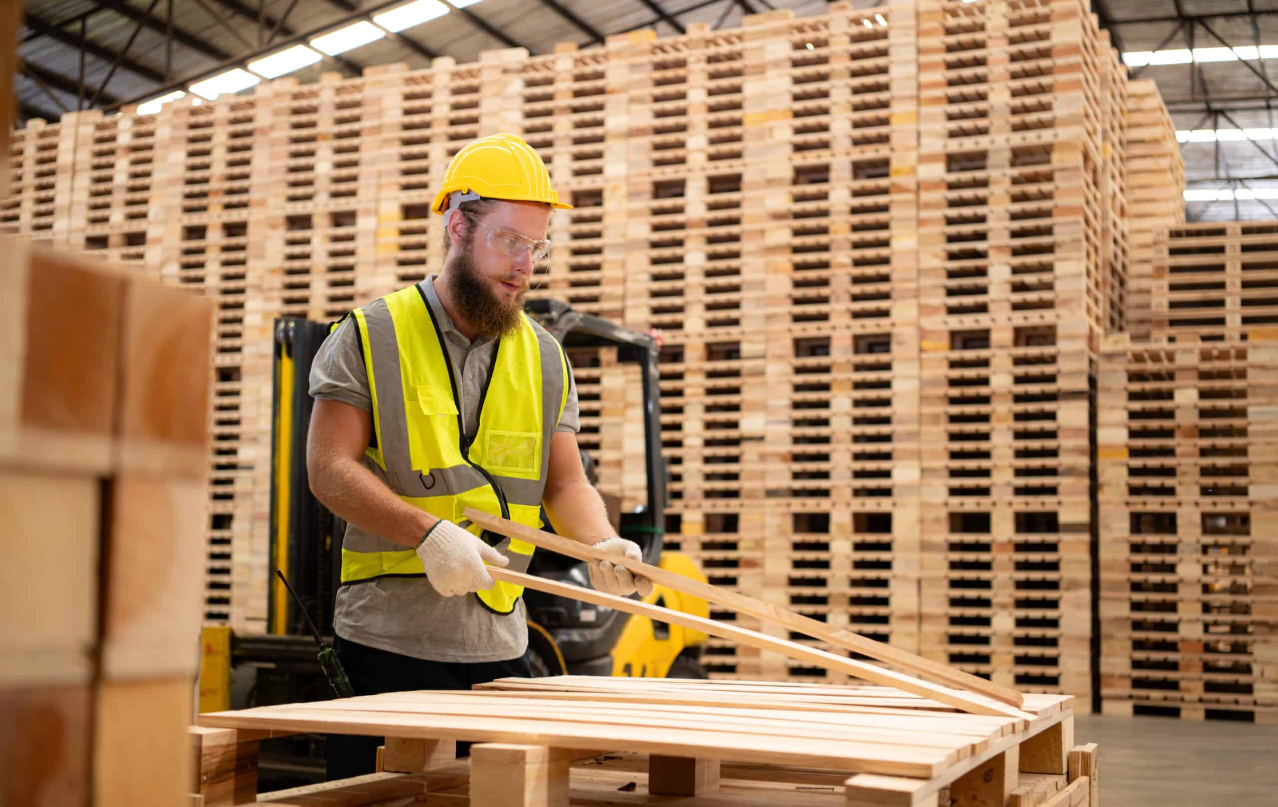 Portrait of young male carpenter working in a woodworking factory
